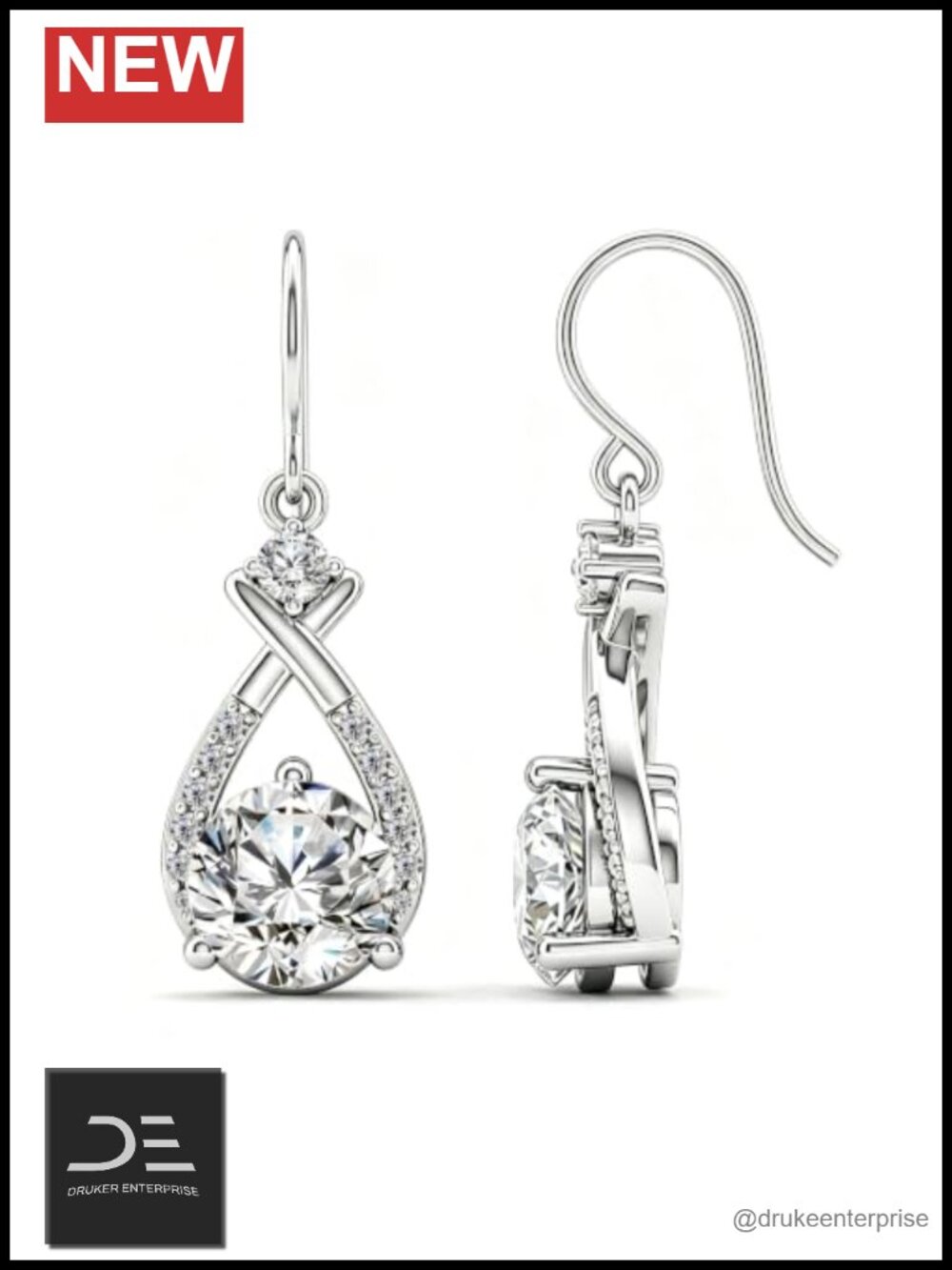 Moissanite Dangle Earrings 925 Sterling Silver Infinity Drop